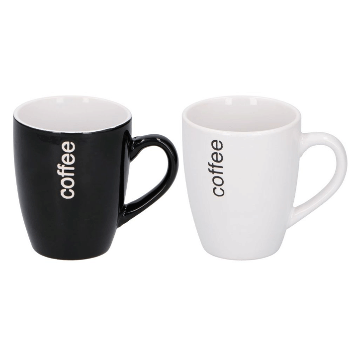MUG 350ML D9X10,5X5,5CM 72 0,95 2ASS CLR BLACK/WHITE STONEWARE