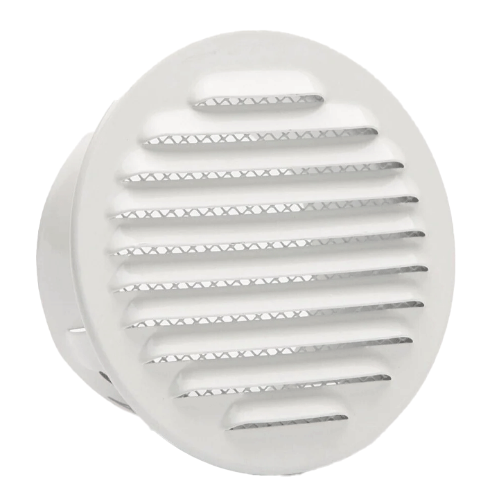 VENTILATION GRILL ALUMINIUM TO TUBE ? OUTSIDE 11CM RECESS MOUNTING + NET WHITE
