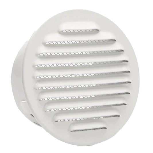 VENTILATION GRILL ALUMINIUM TO TUBE ? OUTSIDE 11CM RECESS MOUNTING + NET WHITE