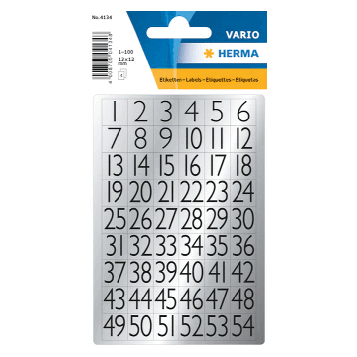 HERMA NUMBERS 13X12MM SIL FOIL 4134