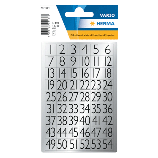 HERMA NUMBERS 13X12MM SIL FOIL 4134