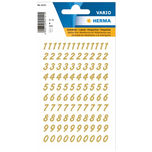 HERMA NUMBERS 8MM TRANS FILM GLD 4151