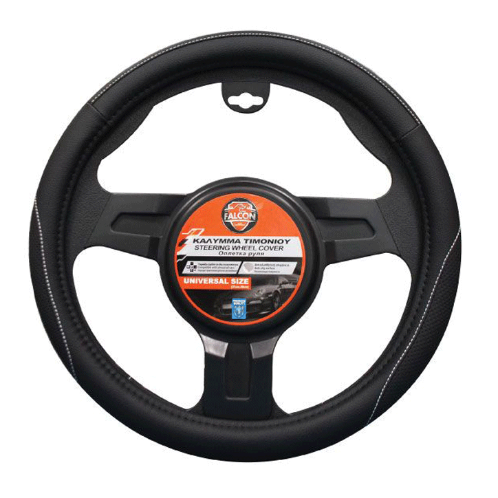 FALCON STEERING WHEEL COVER BLACK/WHITE STITCHING M 37-39CM