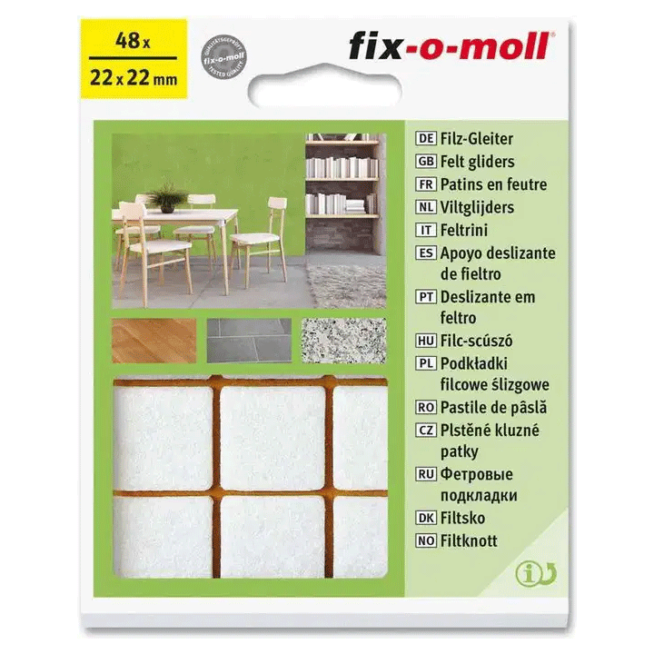 FELT GLIDERS WHITE 48 22X22MM