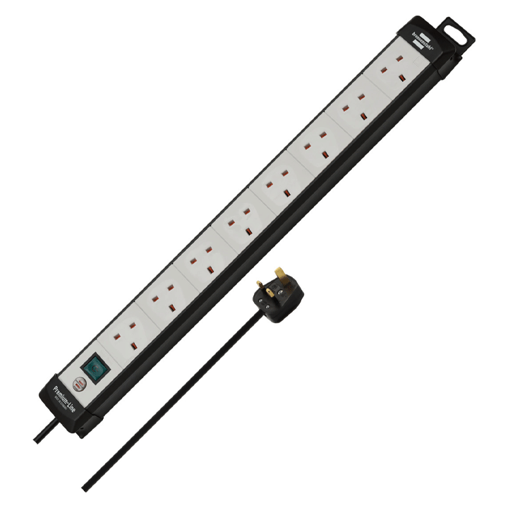 PREMIUM-LINE EXTENSION LEAD 8-WAY BLACK/LIGHT GREY 3M H05VV-F 3G1,25 WITH SWITCH