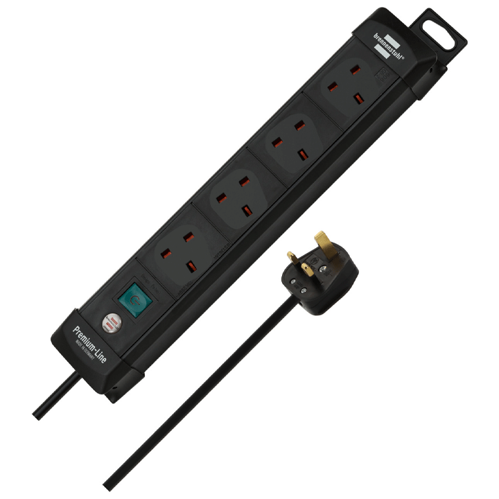 PREMIUM-LINE EXTENSION SOCKET 4-WAY BLACK 1,8M 05VV-F 3G1,25 WITH SWITCH