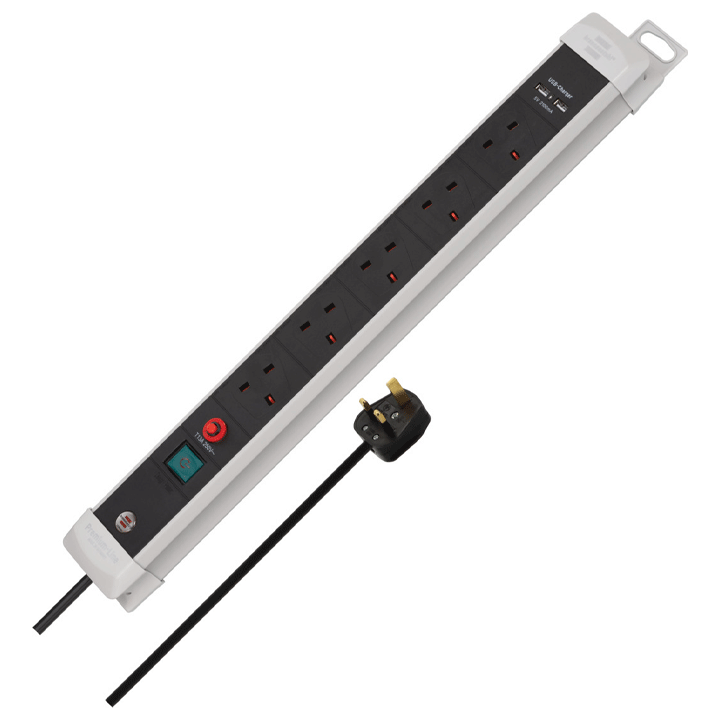 PREMIUM-LINE FB EXTENSION LEAD WITH SAFETY FUSE RESET BUTTON & USB-CHARGER 2100mA 5-WAY 3M