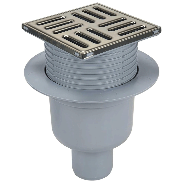 GULLY TRAP HORIZONTAL 100X100MM W/INOX GRID FOR MEMBRANE INSULATION 2"