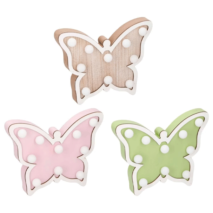 DECO BUTTERFLY LED 22X17X3CM 18 2,95 AC WOOD 3ASS EXCL. 2XAAA