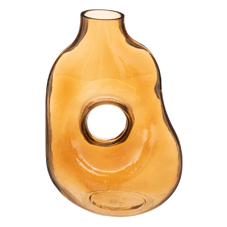 AMBER GLASS DONUT VASE H25