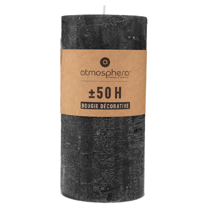 BLACK RUSTIC ROUND CANDLE 6.8X14CM