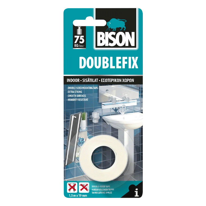 BISON DOUBLE FIX TAPE 19MMX1.5M CARD