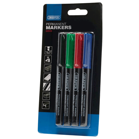 MARKER PEN SET 4PCS - BK/RD/BL/GR