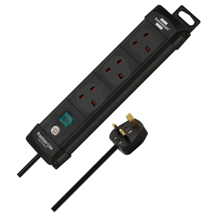 PREMIUM-LINE EXTENSION LEAD 3-WAY BLACK 5M H05VV-F 3G1.5 WITH SWITCH-SASO