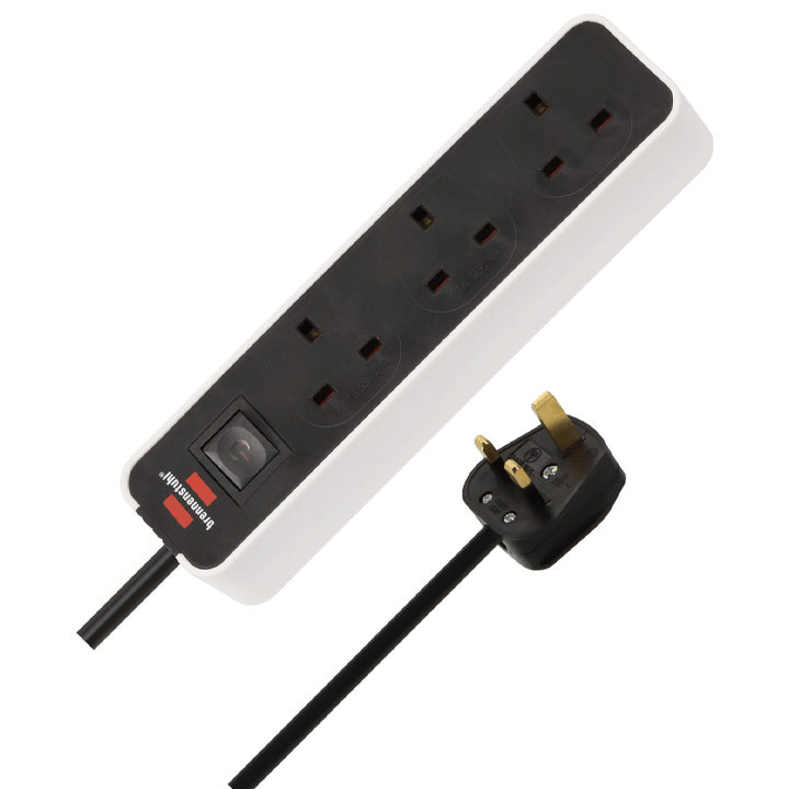 ECOLOR EXTENSION SOCKET 3WAY 1,5M H05VV-F 3G1,5 WHITE/BLACK WITH SWITCH