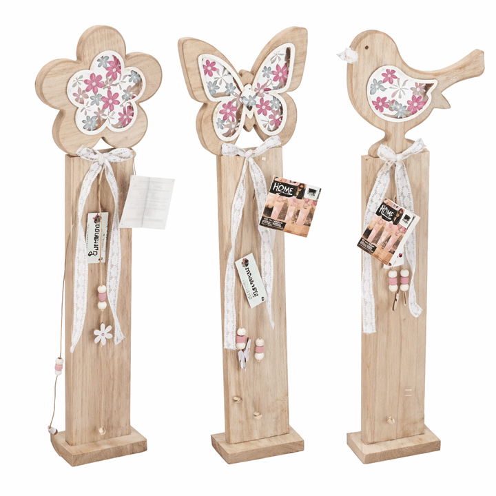 DECO STAND 18X53X6CM 3ASS 12 2,39 WOOD FLOWER, BUTTERFLY, BIRD HT