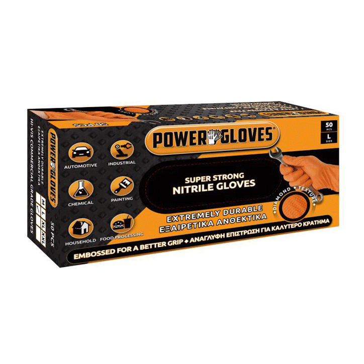 POWER GLOVES NITRILE ORANGE (L) 50PCS