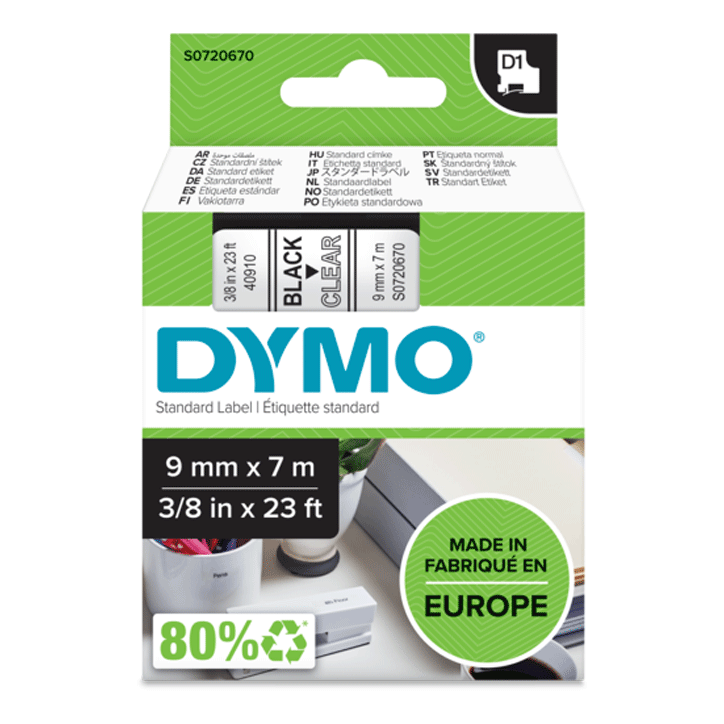 DYMO CAS.9MM BLACK/TRANS  40910