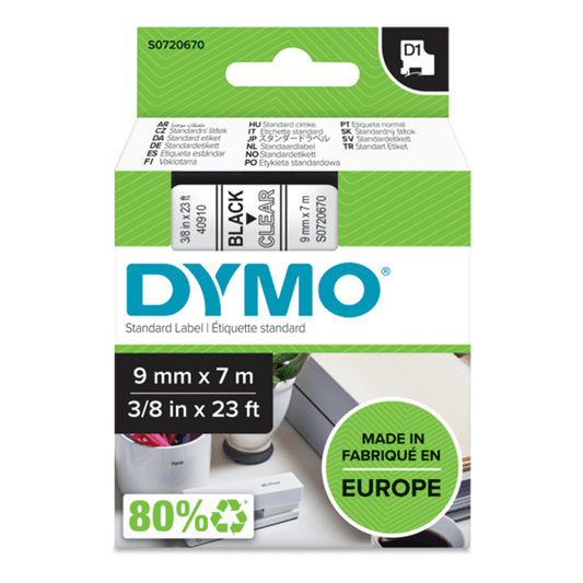 DYMO CAS.9MM BLACK/TRANS  40910