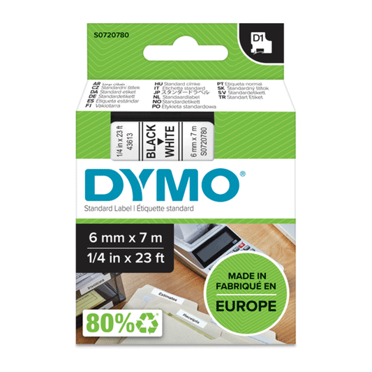 DYMO D1 TAPE CAS.6MMX7M BK/WH 43613