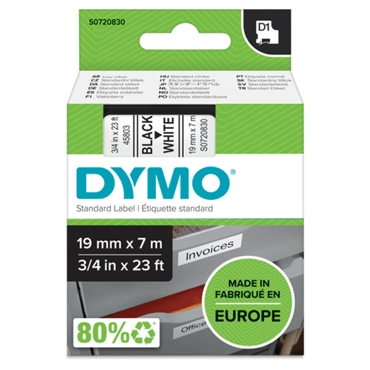 DYMO CAS.19MM BLACK/WHITE 45803