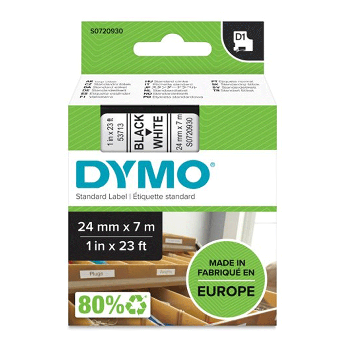 DYMO D1 TAPE CA.24MMX7M BK/WH 53713