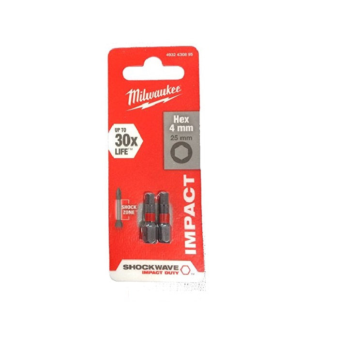 MILWAUKEE 4MM X 25MM HEX SHOCKWAVE BIT 2PCS