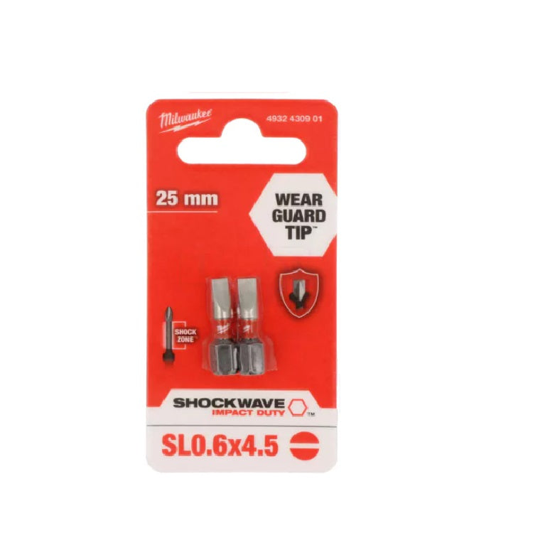 MILWAUKEE SLOTTED 4.5 x 25mm SHOCKWAVE BIT 2PCS