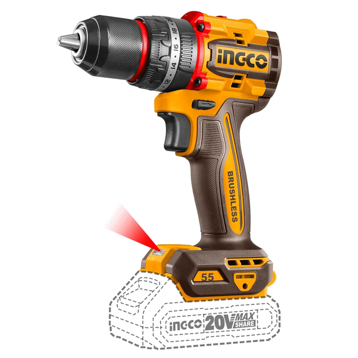 COMPACT BRUSHLESS CORDLESS IMPACT DRILL 55NM SOLO INGCO