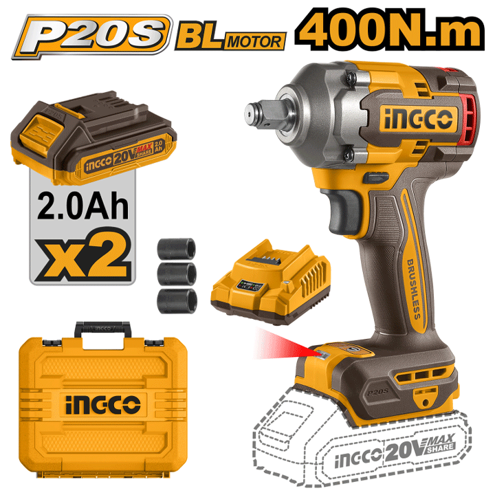 CORDLESS IMPACT WRENCH 400NM BL SET INGCO