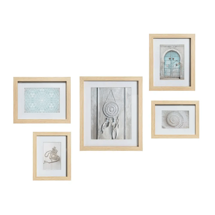 5 PHOTO FRAMES SET NATURAL