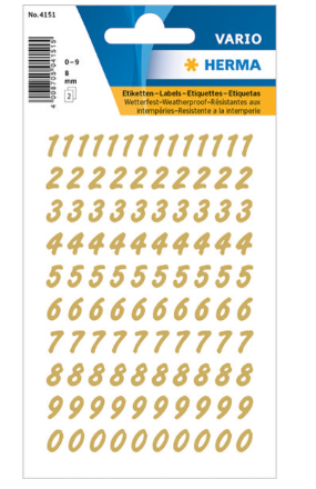 HERMA NUMBERS 8MM TRANS FILM GLD 4151
