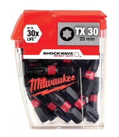 MILWAUKEE TX30 25MM SHOCKWAVE BITS 25PCS