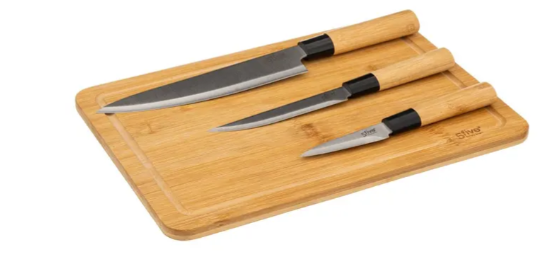 SET CUT BOARD+3 KNIVES BLACKBA