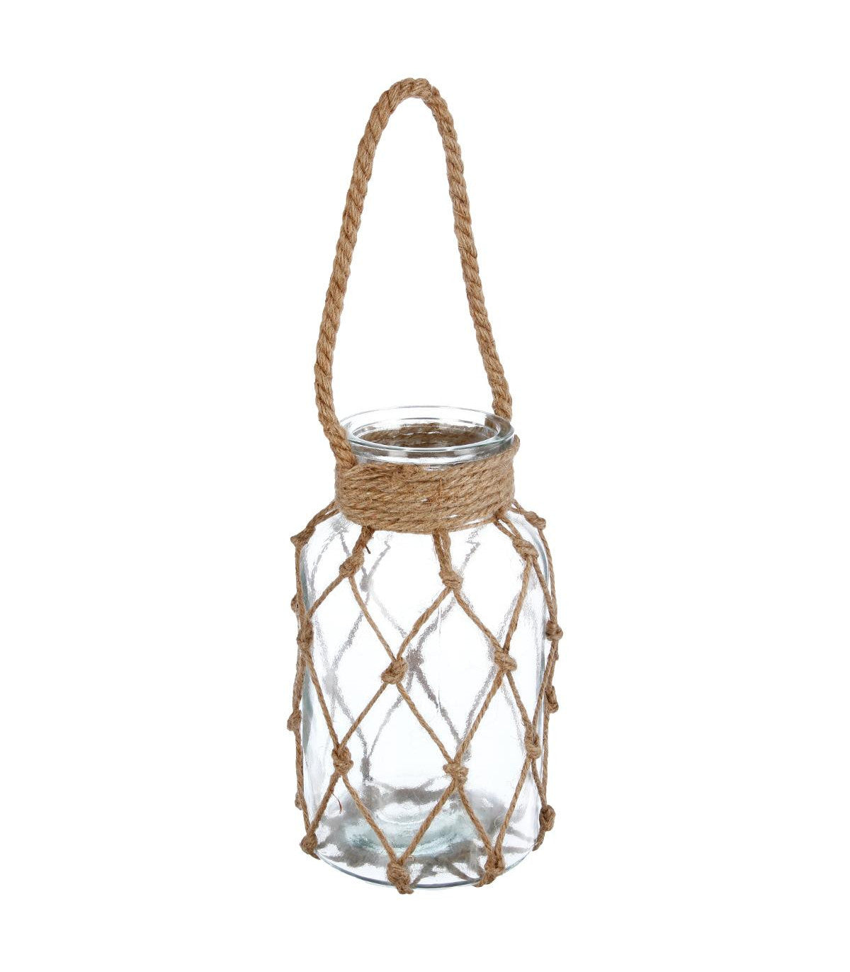 GLASS CANDLE HOLDER+ROPE H26