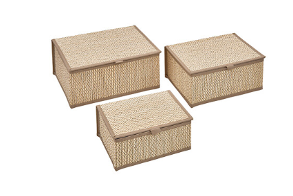 SET OF 3 STEMY BOXES RECTANGLE BAMBOO BEIGE