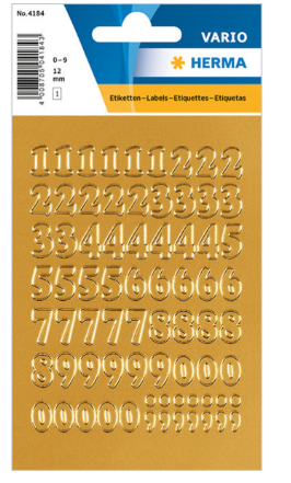 HERMA NUMBERS 0-9 GOLD 12MM 4184