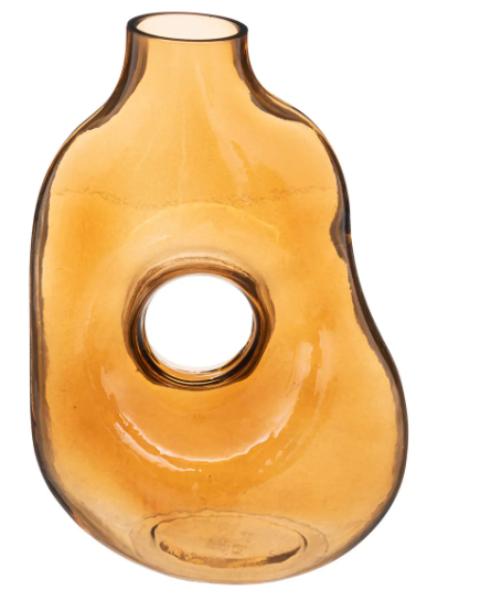 AMBER GLASS DONUT VASE H25