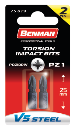 SCREW BIT PΖ 1X25MM TORSION IMPACT BENMAN 2PCS