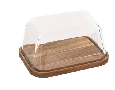 HARMONY CHEESE BOX 24.3X18.4XH12CM ACACIA&TRANSPARENT GLASS
