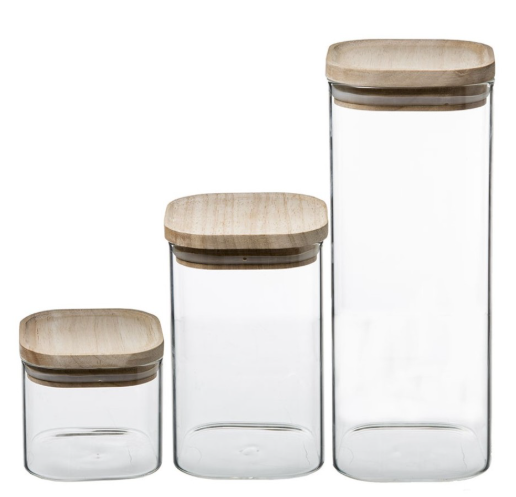 LOT JAR X3 GLASS+WOOD HERMET