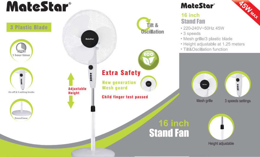 MATESTAR STAND FAN 16” MAT- 40T1