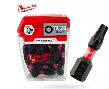 MILWAUKEE TX20 25MM SHOCKWAVE BITS 25PCS