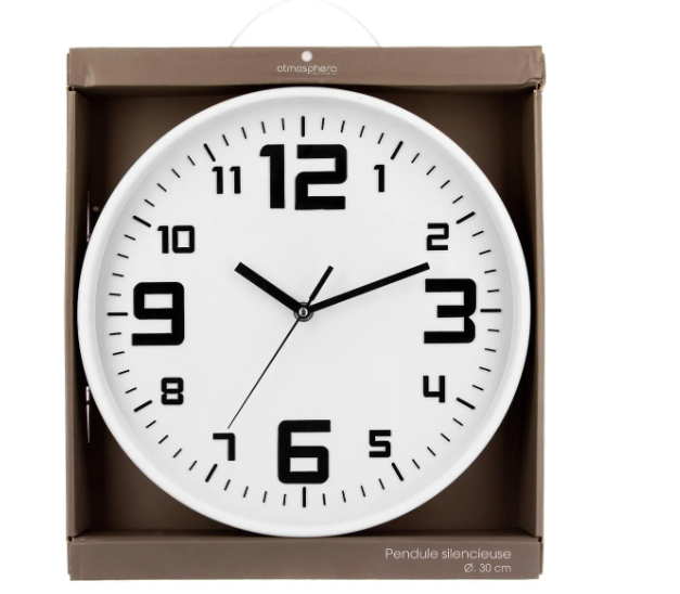 WHITE PLASTIC CLOCK D30