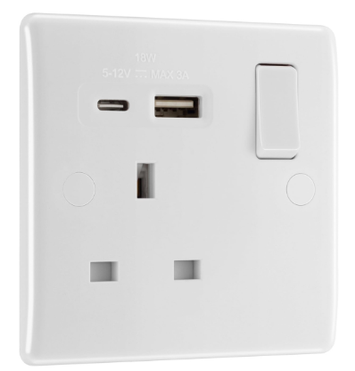 BG NEXUS SINGLE SWITCHED 13A SOCKET WITH USB-C 18W & USB-A
