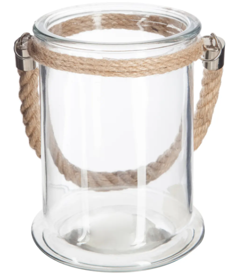 GLASS CANDLE HOLD+ROPE H17