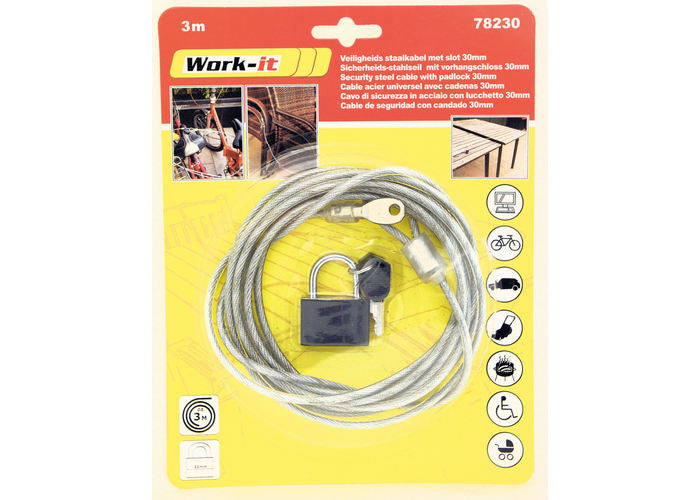 SECURITY STEEL CABLE WITH PADLOCK 30MM