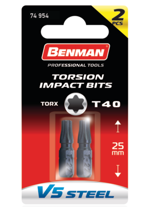 SCREW BIT TORX TORSION IMPACT T27X50MM BENMAN 2PCS