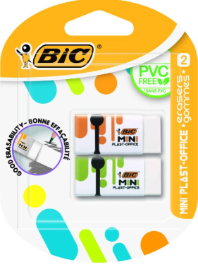 BIC ERASER PLAST OFFICE MINI SKINPACK 2PCS