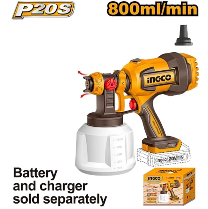 INGCO ΠΙΣΤΟΛΙ ΒΑΦΗΣ ΜΠΑΤΑΡΙΑΣ 20V 800ml (SOLO)